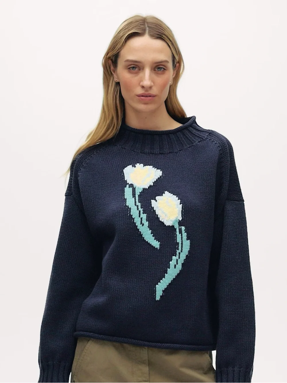 NWT J. Crew 2025 Rollneck™ sweater in floral-print heritage cotton